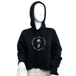 Adidas x Peloton Women’s Cropped Hoodie Black Logos Graphic Sweatshirt H48722